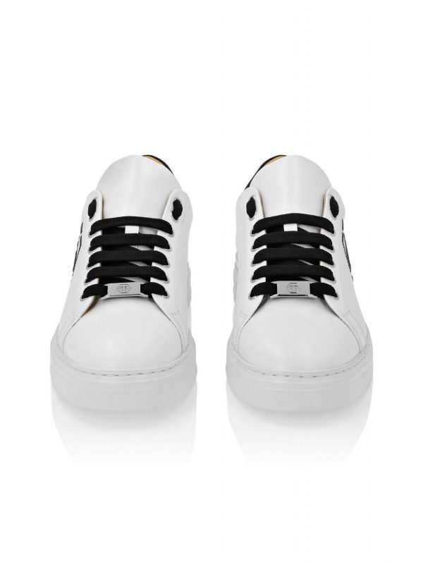 PHILIPP PLEIN ΠΑΠΟΥΤΣΙΑ SNEAKERS NAPPA LEATHER LO-TOP HEXAGON LOGO ΛΕΥΚΟ