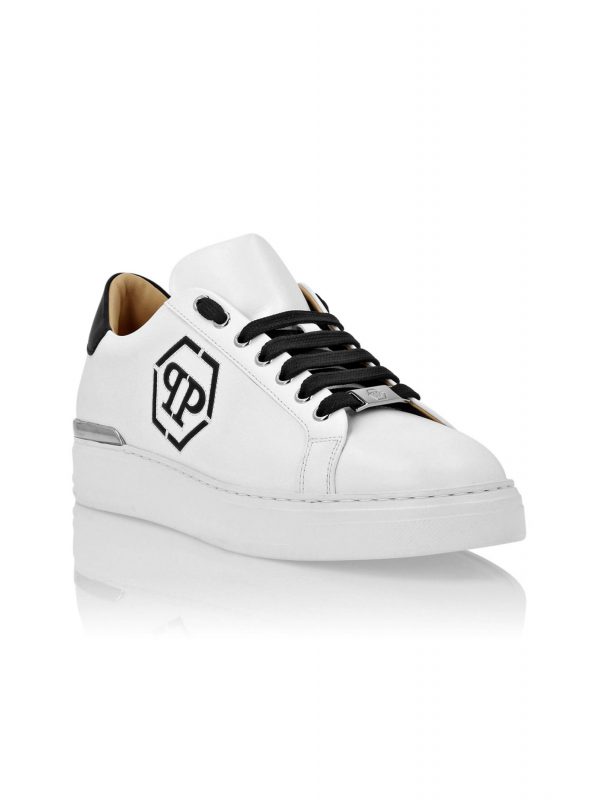 PHILIPP PLEIN ΠΑΠΟΥΤΣΙΑ SNEAKERS NAPPA LEATHER LO-TOP HEXAGON LOGO ΛΕΥΚΟ