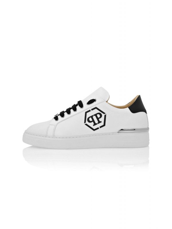 PHILIPP PLEIN ΠΑΠΟΥΤΣΙΑ SNEAKERS NAPPA LEATHER LO-TOP HEXAGON LOGO ΛΕΥΚΟ