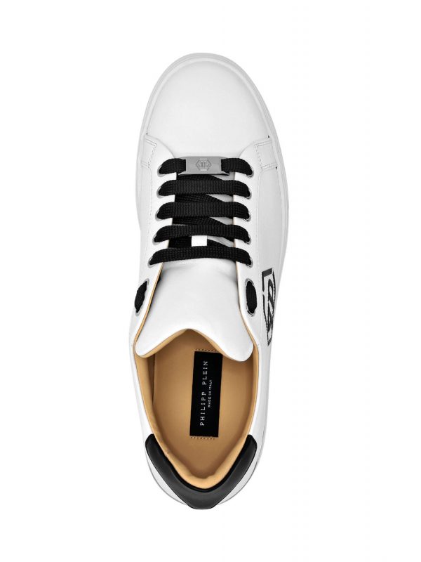 PHILIPP PLEIN ΠΑΠΟΥΤΣΙΑ SNEAKERS NAPPA LEATHER LO-TOP HEXAGON LOGO ΛΕΥΚΟ
