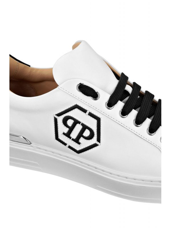PHILIPP PLEIN ΠΑΠΟΥΤΣΙΑ SNEAKERS NAPPA LEATHER LO-TOP HEXAGON LOGO ΛΕΥΚΟ