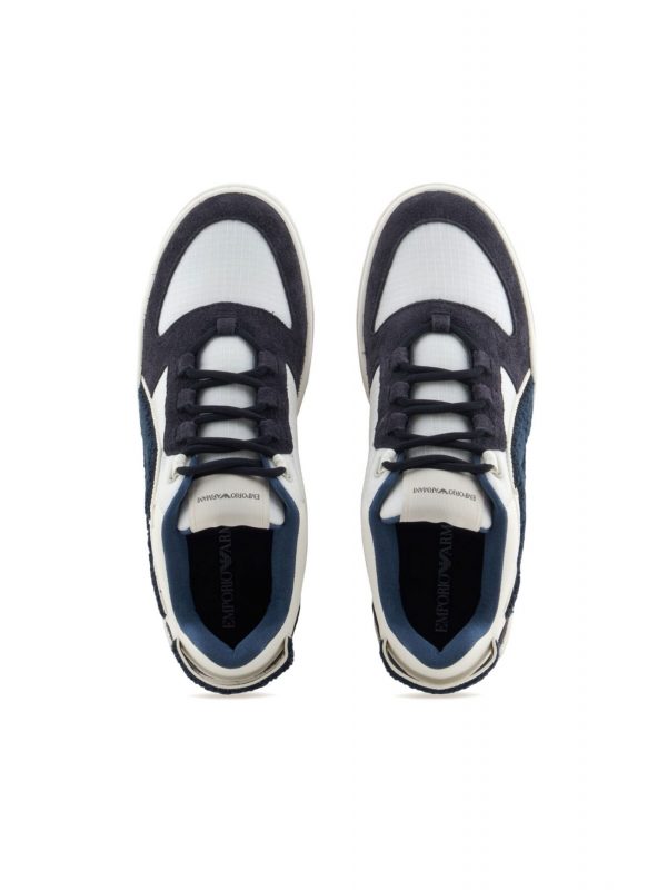 EMPORIO ARMANI ΠΑΠΟΥΤΣΙΑ SNEAKERS LOGO ΛΕΥΚΟ-ΜΠΛΕ