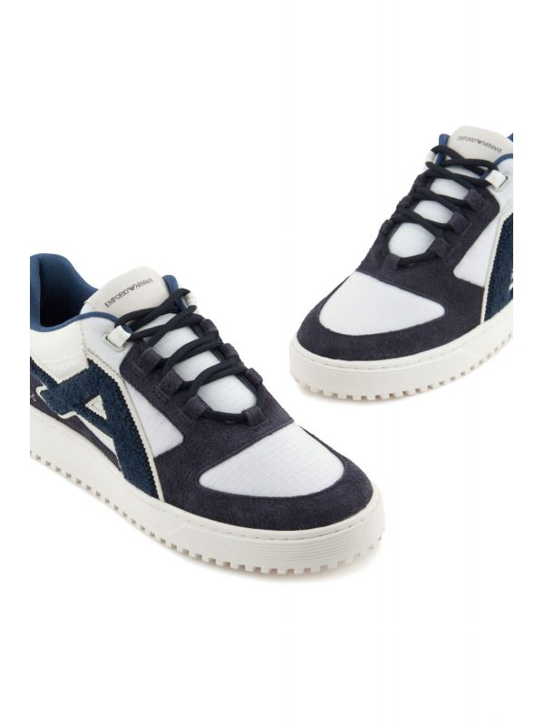 EMPORIO ARMANI ΠΑΠΟΥΤΣΙΑ SNEAKERS LOGO ΛΕΥΚΟ-ΜΠΛΕ