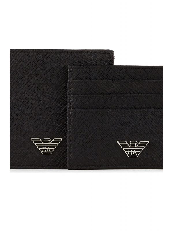 EMPORIO ARMANI ΣΕΤ ΠΟΡΤΟΦΟΛΙ ΘΗΚΗ ΚΑΡΤΩΝ LOGO ΜΑΥΡΟ