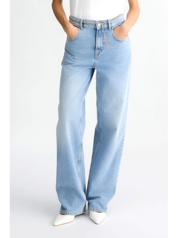 LIU -JO ΠΑΝΤΕΛΟΝΙ JEANS STRAIGHT FIT ΖΩΝΗ ΑΛΥΣΙΔΑ ΣΙΕΛ