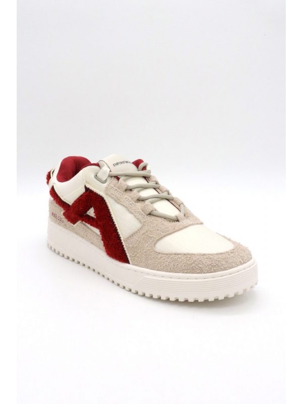 EMPORIO ARMANI ΠΑΠΟΥΤΣΙΑ SNEAKERS LOGO ΛΕΥΚΟ-ΜΠΟΡΝΤΩ