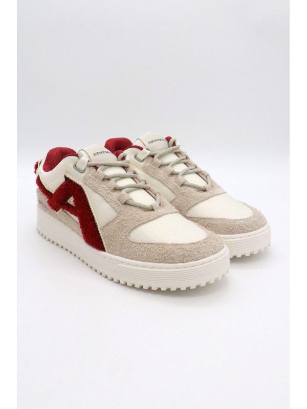 EMPORIO ARMANI ΠΑΠΟΥΤΣΙΑ SNEAKERS LOGO ΛΕΥΚΟ-ΜΠΟΡΝΤΩ