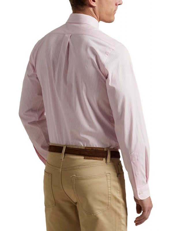 RALPH LAUREN ΠΟΥΚΑΜΙΣΟ ΡΙΓΕ BUTTON DOWN CUSTOM FIT ΡΟΖ-ΛΕΥΚΟ