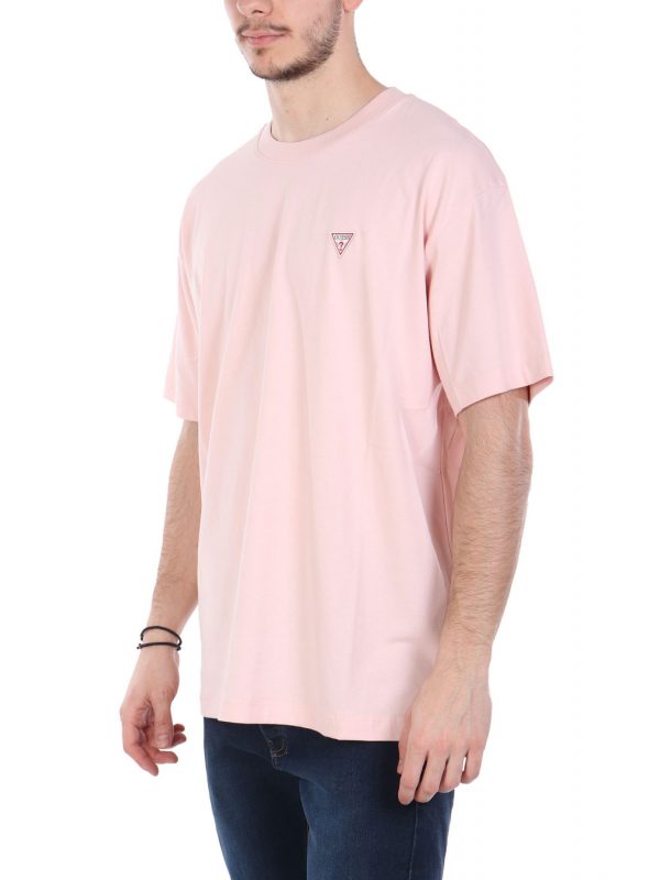 GUESS JEANS T-SHIRT CREWNECK OVERSIZED FIT LOGO ΡΟΖ