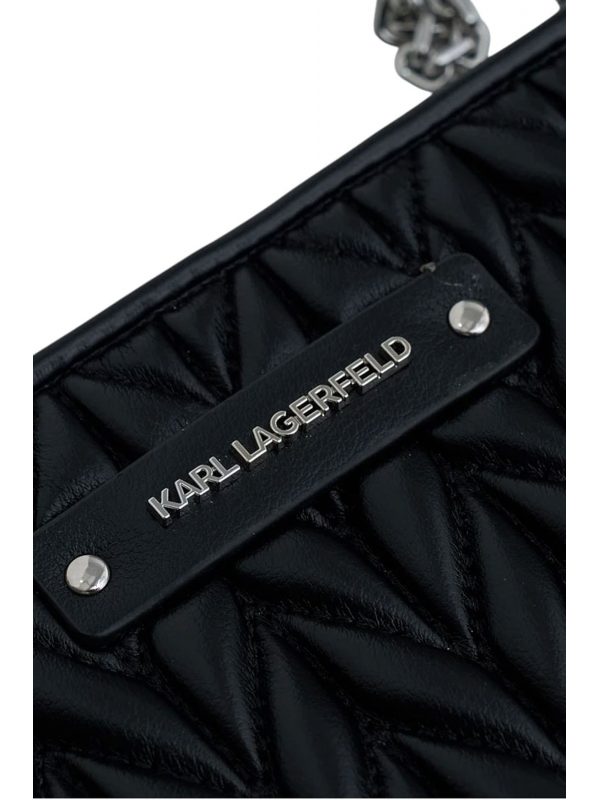 KARL LAGERFELD ΤΣΑΝΤΑ/ΠΟΡΤΟΦΟΛΙ CROSSBODY WEAVE CB WALLET  LOGO ΜΕΤΑΛΛΙΚΟ ΜΑΥΡΟ