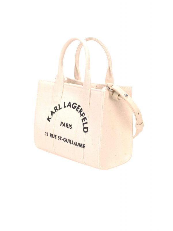 KARL LAGERFELD ΤΣΑΝΤΑ SQUARE MINI TOTE ΚΑΜΒΑΣ LOGO ΕΚΡΟΥ