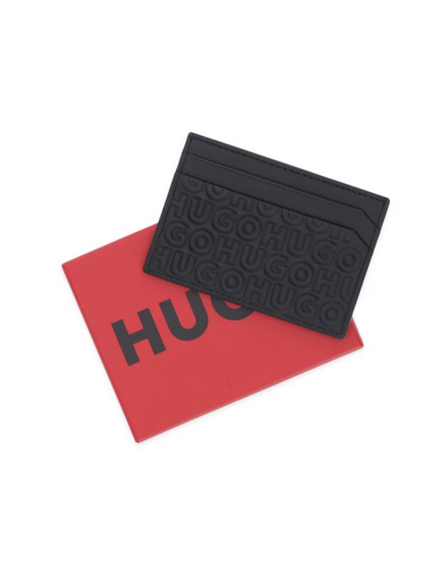 HUGO ΘΗΚΗ ΚΑΡΤΩΝ ETHON HI M_CARDCASE ALL OVER LOGO ΜΑΥΡΟ