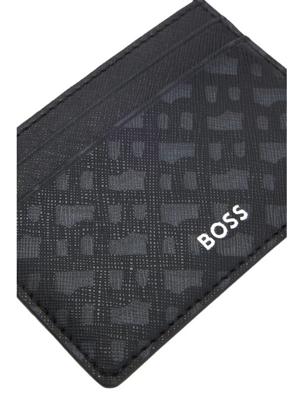 BOSS ΘΗΚΗ ΚΑΡΤΩΝ ZAIR_MN_S  CARD ALL OVER LOGO ΜΑΥΡΟ-ΓΚΡΙ