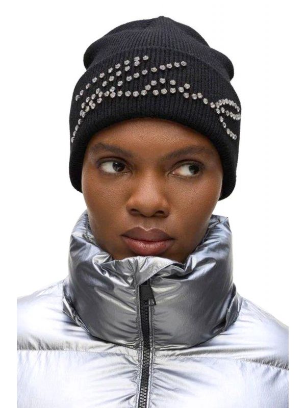 KARL LAGERFELD ΣΚΟΥΦΟΣ K/SIGNATURE RHINESTONES BEANIE LOGO ΣΤΡΑΣ ΜΑΥΡΟ