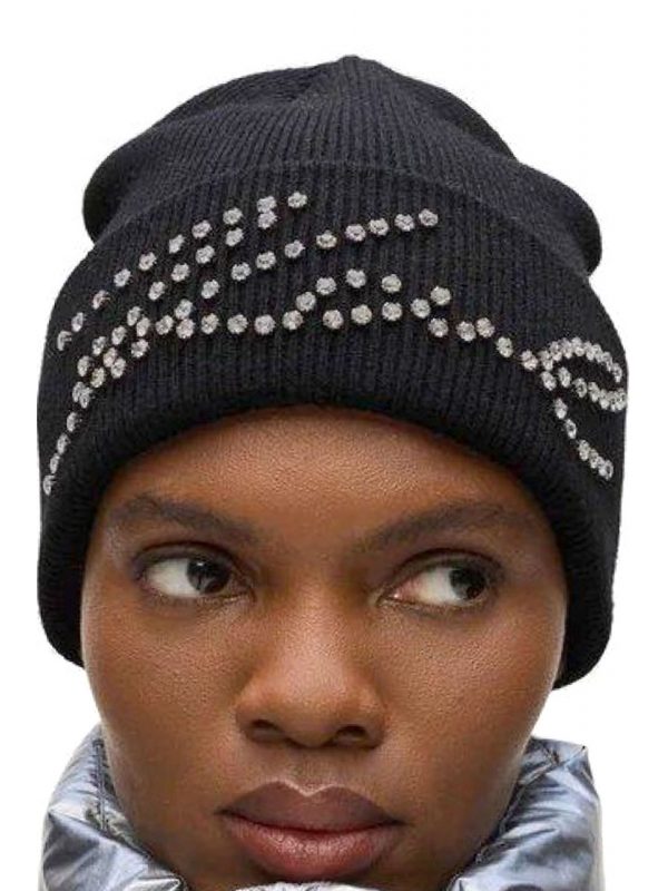 KARL LAGERFELD ΣΚΟΥΦΟΣ K/SIGNATURE RHINESTONES BEANIE LOGO ΣΤΡΑΣ ΜΑΥΡΟ