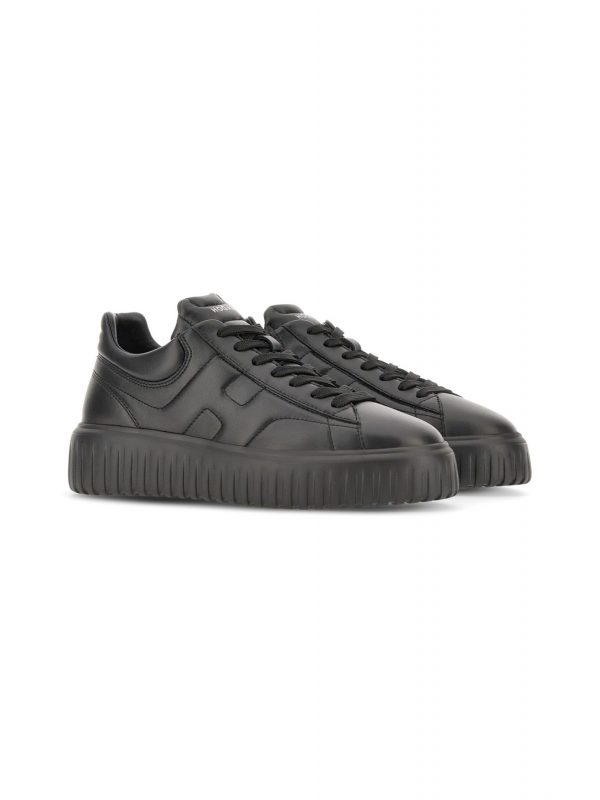 HOGAN ΠΑΠΟΥΤΣΙΑ SNEAKERS H-STRIPES ALLACCIATO H  ΔΕΡΜΑ ΜΑΥΡΟ