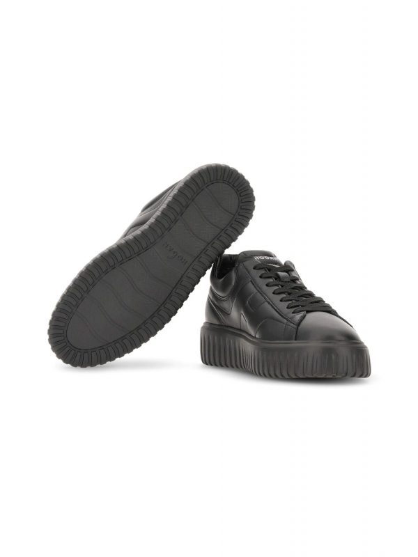 HOGAN ΠΑΠΟΥΤΣΙΑ SNEAKERS H-STRIPES ALLACCIATO H  ΔΕΡΜΑ ΜΑΥΡΟ