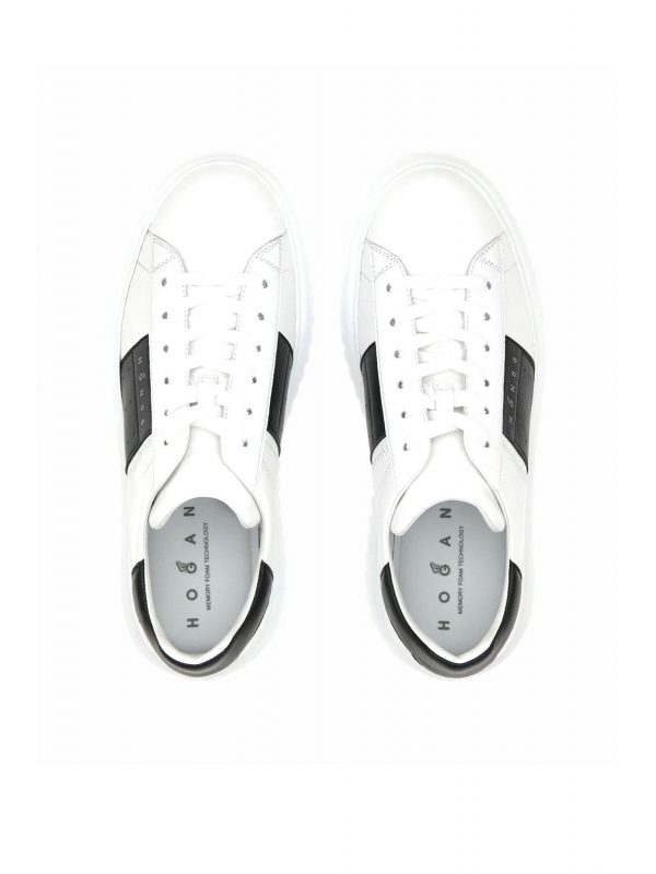 HOGAN ΠΑΠΟΥΤΣΙΑ SNEAKERS H-STRIPES ALLACCIATO BANDA ΔΕΡΜΑ ΛΕΥΚΟ-ΜΑΥΡΟ