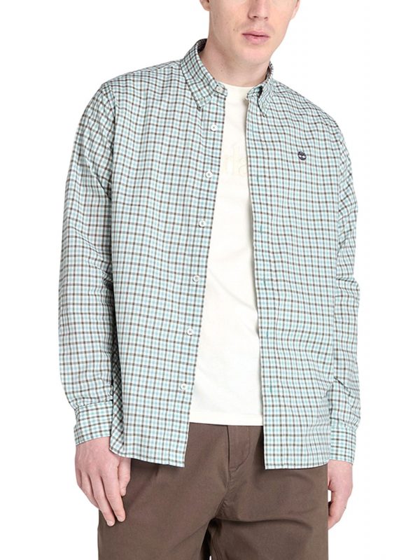 TIMBERLAND ΠΟΥΚΑΜΙΣΟ BUTTON BOWN ΚΑΡΩ CΟMFORT STRETCH REGULAR FIT ΜΠΛΕ-ΛΕΥΚΟ-ΚΑΦΕ