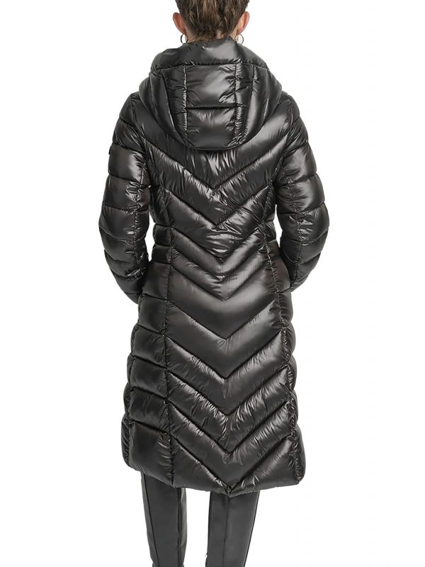 DKNY ΜΠΟΥΦΑΝ PUFFER ΜΑΚΡΥ LOGO ΜΑΝΙΚΙ ΜΑΥΡΟ