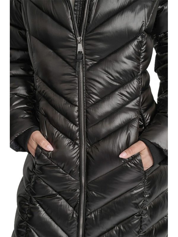 DKNY ΜΠΟΥΦΑΝ PUFFER ΜΑΚΡΥ LOGO ΜΑΝΙΚΙ ΜΑΥΡΟ
