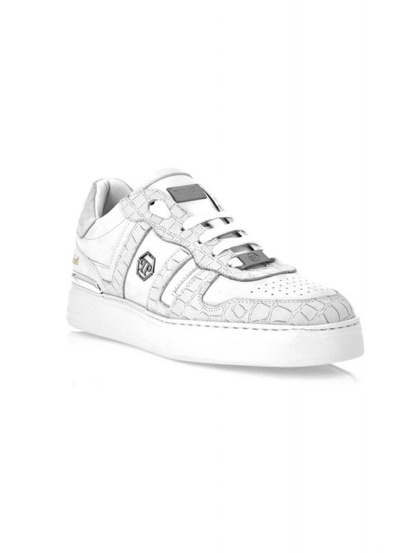 PHILIPP PLEIN ΠΑΠΟΥΤΣΙΑ SNEAKERS NUBUCK LOW TOP SNEAKERS COCCO ΛΕΥΚΟ