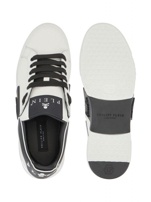 PHILIPP PLEIN ΠΑΠΟΥΤΣΙΑ SNEAKERS LOW-TOP PHANTOM KICK$ ΛΕΥΚΟ-ΜΑΥΡΟ