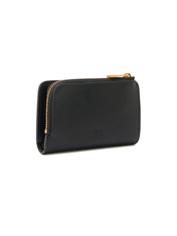 PINKO ΠΟΡΤΟΦΟΛΙ MINI WALLET VITELLO SETA ΜΑΥΡΟ - ANTIQUE GOLD