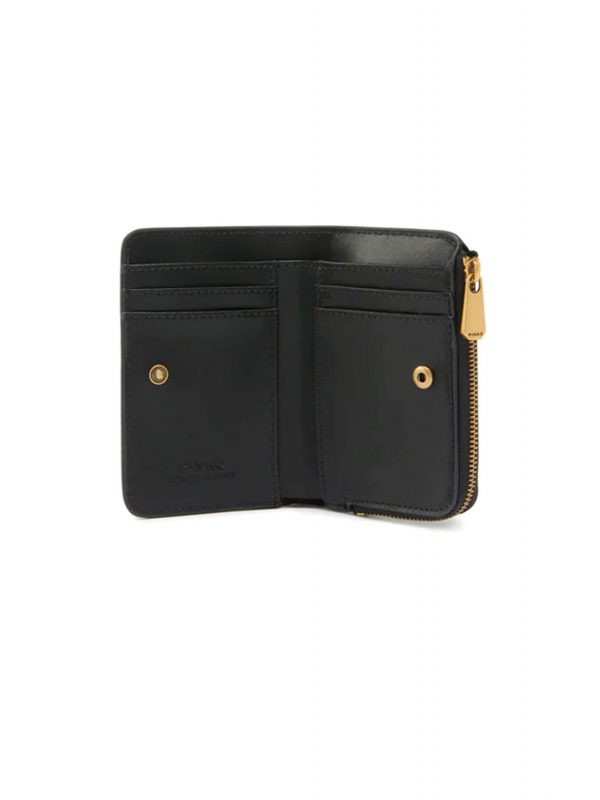 PINKO ΠΟΡΤΟΦΟΛΙ MINI WALLET VITELLO SETA ΜΑΥΡΟ - ANTIQUE GOLD