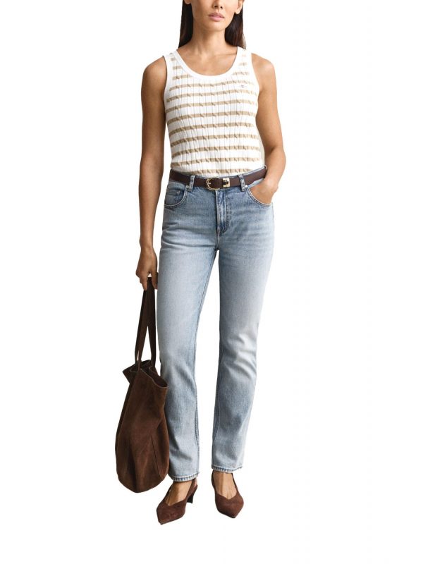 GANT TANK TOP ΠΛΕΚΤΟ ΡΙΓΕ ΛΕΥΚΟ - ΜΠΕΖ