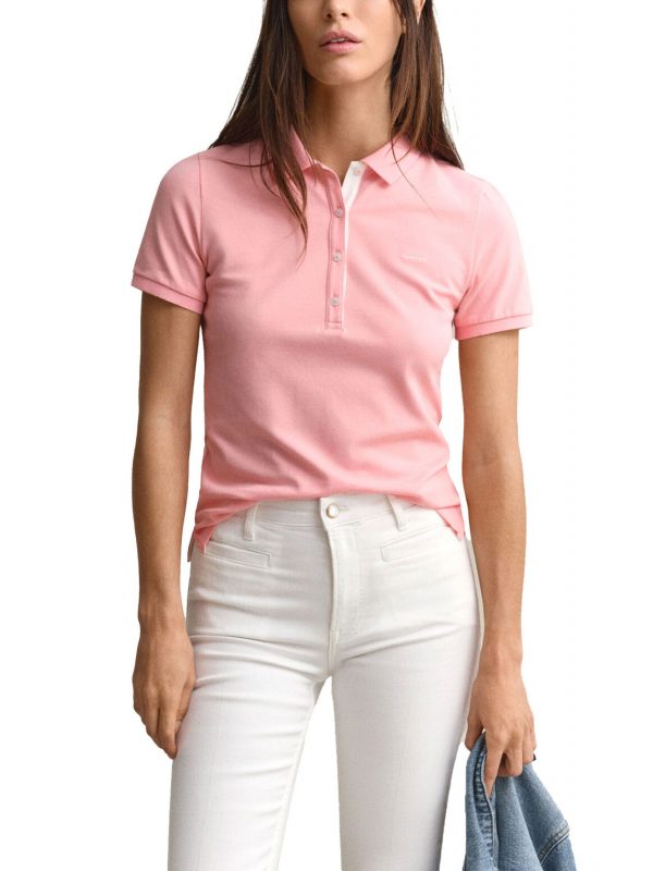 GANT POLO SLIM FIT PIQUE CONTRAST  ΡΟΖ
