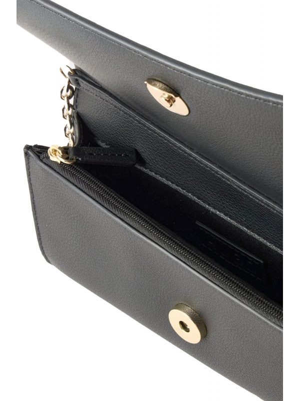 HUGO ΤΣΑΝΤΑΚΙ-ΠΟΡΤΟΦΟΛΙ CROSSBODY MEELO_CHAIN WALLET LOGO ΜΕΤΑΛΛΙΚΟ ΜΑΥΡΟ