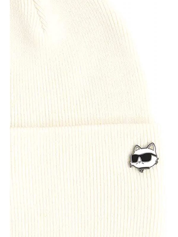 KARL LAGERFELD ΣΚΟΥΦΟΣ IKON CHOUPETTE PIN BEANIE LOGO ΜΕΤΑΛΛΙΚΟ ΕΚΡΟΥ