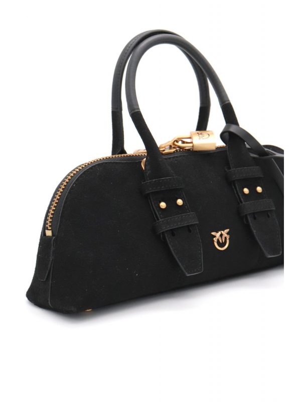 PINKO ΤΣΑΝΤΑ BOWLING BAG BAGUETTE SUEDE + VITELLO SETA ΜΑΥΡΟ