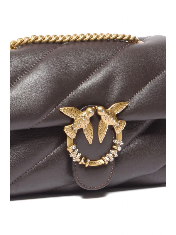 PINKO ΤΣΑΝΤΑ PUFF MINI NEW BUCKLE SHEEP NAPPA ΚΑΦΕ