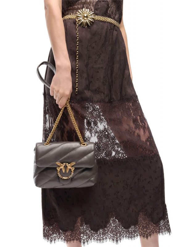 PINKO ΤΣΑΝΤΑ PUFF MINI NEW BUCKLE SHEEP NAPPA ΚΑΦΕ