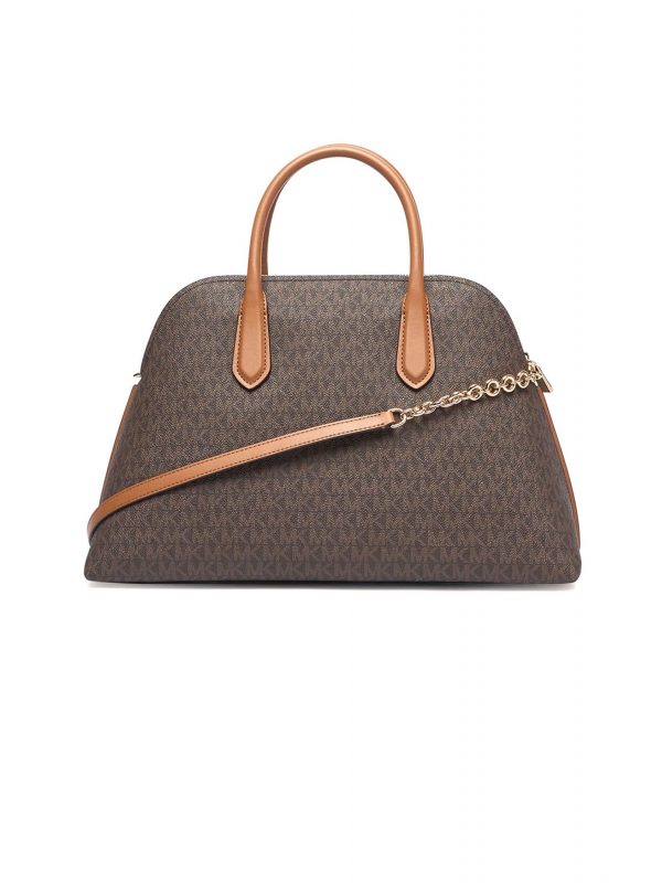 MICHAEL KORS ΤΣΑΝΤΑ CROSSBODY/ΧΕΙΡΟΣ FREDDIE ALL OVER LOGO ΚΑΦΕ/ΤΑΜΠΑ