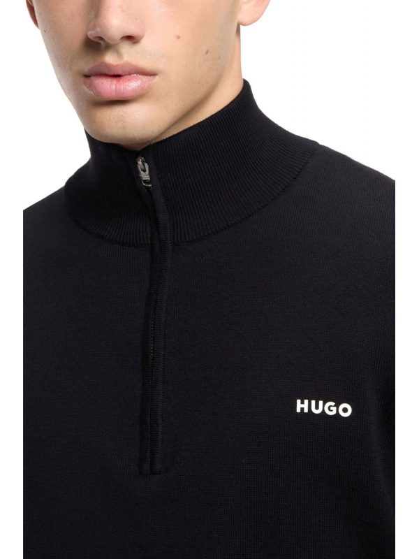 HUGO ΠΛΕΚΤΟ HALFZIP SAN QUINTUS-C2 LOGO ΜΑΥΡΟ