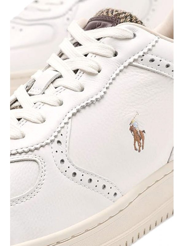 RALPH LAUREN ΠΑΠΟΥΤΣΙΑ SNEAKERS LTR/TWEED/CROC LTHR-MASTR CT BRO-SK-LTL ΛΕΥΚΟ-ΚΑΦΕ