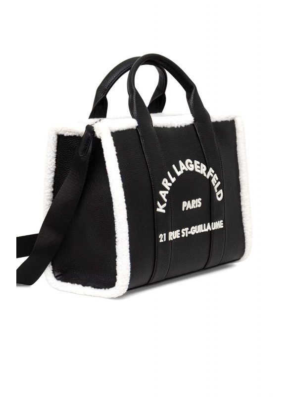 KARL LAGERFELD ΤΣΑΝΤΑ ΧΕΙΡΟΣ/CROSSBODY K/RSG MD SQUARE TOTE SHEARLING LOGO ΜΑΥΡΟ-ΕΚΡΟΥ