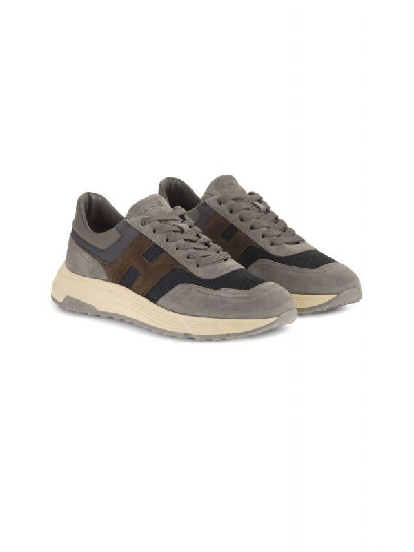 HOGAN ΠΑΠΟΥΤΣΙΑ SNEAKERS HYPERLIGHT ALLACCIATO H ΓΚΡΙ-ΜΠΛΕ-ΚΑΦΕ