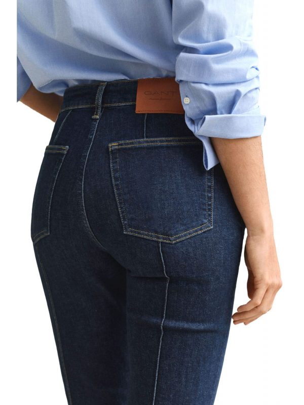 GANT ΠΑΝΤΕΛΟΝΙ JEANS SLIM FLAIR PIN TUCK ΣΚΟΥΡΟ ΜΠΛΕ