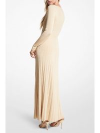 MICHAEL KORS ΦΟΡΕΜΑ  LUREX V-NECK ΠΛΙΣΕ ΧΡΥΣΟ
