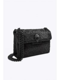 KURT GEIGER ΤΣΑΝΤΑKI CROSS BODY FABRIC MINI KENSINGTON METAΛΛΙΚΑ ΣΤΡΑΣ ΑΛΥΣΙΔΑ MAYΡΟ