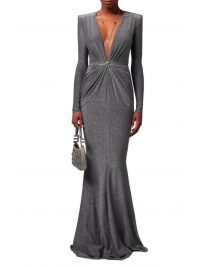 ELISABETTA FRANCHI RED CARPET ΦΟΡΕΜΑ MAXI ΒΑΤΕΣ ΤΣΕΠΕΣ ΑΛΥΣΙΔΑ ΣΩΜΑΤΟΣ ΜΕΤΑΛΛΙΖΕ  ΓΚΡΙ 