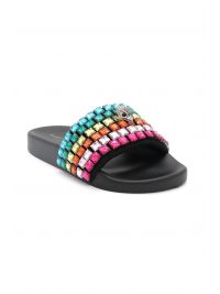 KURT GEIGER ΠΑΠΟΥΤΣΙΑ ΠΑΝΤΟΦΛΕΣ MEENA EAGLE JEWEL ΜΕΤΑΛΛΙΚΕΣ ΠΕΤΡΕΣ ΠΟΛΥΧΡΩΜΕΣ LOGO MAYΡΟ