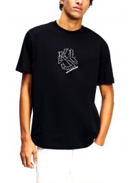 KARL LAGERFELD JEANS T-SHIRT ΜΕ ΟΒΑΛ ΤΕΛΕΙΩΜΑ CURVED HEM SHIBORI REGULAR FIT ΜΑΥΡΟ