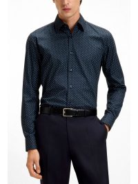 BOSS ΠΟΥΚΑΜΙΣΟ ΜΙΚΡΟΣΧΕΔΙΟ SLIM FIT STRETRCH H-HANK-KENT-C1-214 ΜΠΛΕ