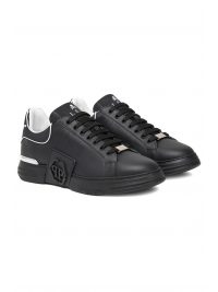 PHILIPP PLEIN ΠΑΠΟΥΤΣΙΑ SNEAKERS LOW TOP HEXAGON LOGO ΜΑΥΡΟ