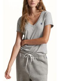 RALPH LAUREN T-SHIRT V-NECK W BSR LOGO ΓΚΡΙ